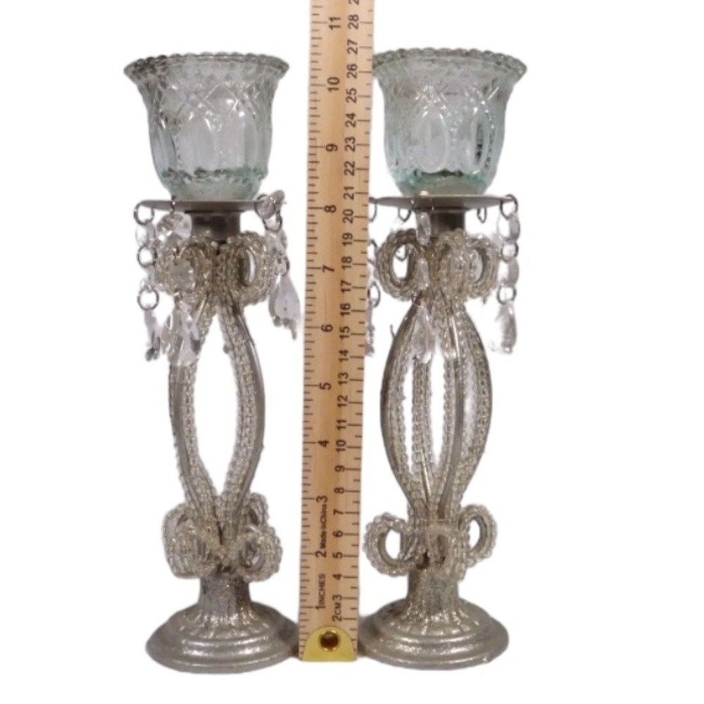 Queen Anne Victorian Vintage Chandelier Crystal Jewelry Pair Candles Holders - Picture 2 of 2
